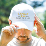 Your Boat Name Captain Nautical Stars Gold Silver Embroidered Baseball Cap<br><div class="desc">Sail in style with a white personalized embroidered hat featuring your Captain rank or other title,  your Name or Boat Name and stars. Several cap and thread colors to choose from. Makes a great custom gift for Fathers day,  Mothers day or any occasion.</div>