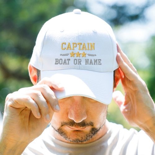Your Boat Name Captain Nautical Stars Gold Silver Embroidered Baseball Cap