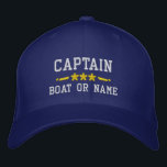 Your Boat Name Captain Nautical Stars Royal Blue Embroidered Baseball Cap<br><div class="desc">Sail in style with a personalized royal blue embroidered hat featuring your Captain rank or other title,  your Name or Boat Name and stars. Several cap and thread colors to choose from. Makes a great custom gift for Fathers day,  Mothers day or any occasion.</div>