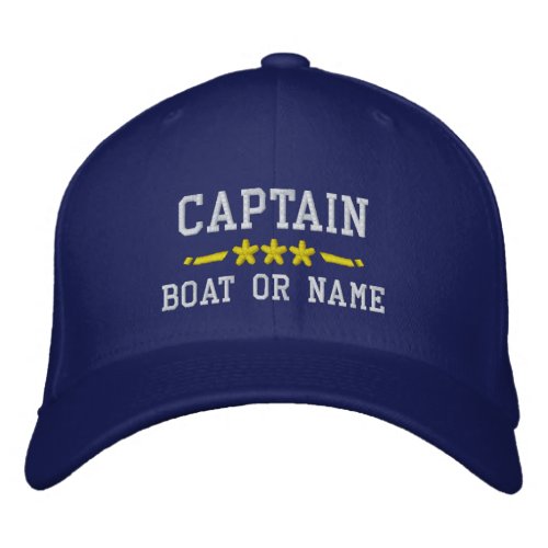 Your Boat Name Captain Nautical Stars Royal Blue Embroidered Baseball Cap
