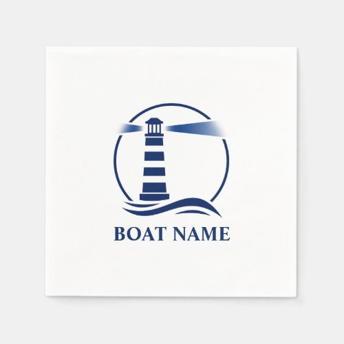 Your Boat Name Classic Lighthouse Navy Blue Napkins