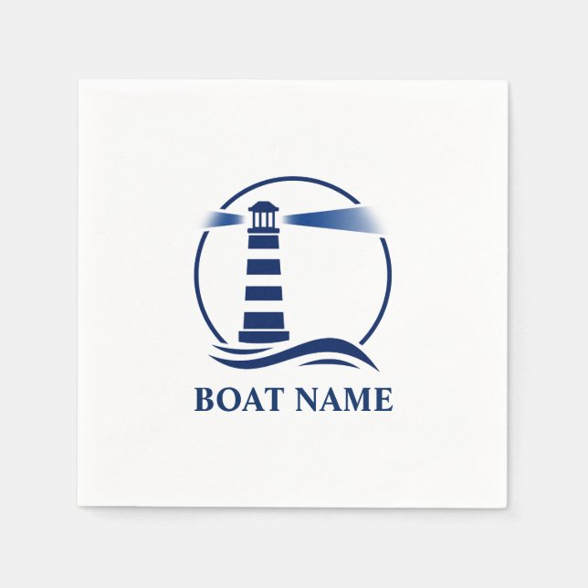 Your Boat Name Classic Lighthouse Navy Blue Napkins (Front)