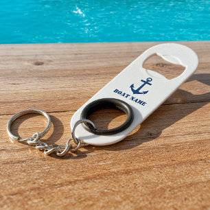 Your Boat Name Classic Nautical Anchor Navy Blue Keychain Bottle Opener