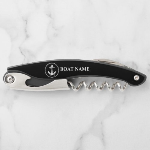 Your Boat Name Classic Rope  Anchor in Black Waiters Corkscrew