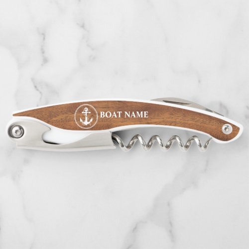 Your Boat Name Classic Rope  Anchor Wood Style Waiters Corkscrew