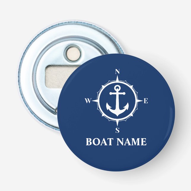 Your Boat Name Compass Anchor Blue Bottle Opener (Front)