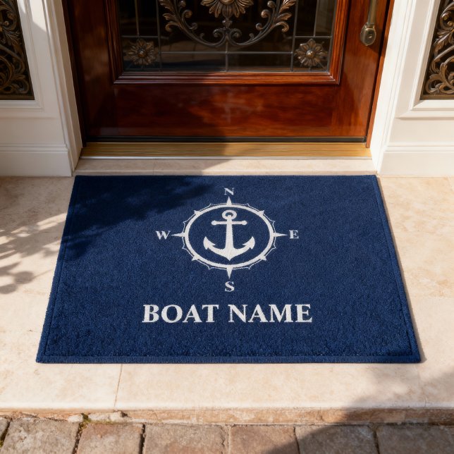 Your Boat Name Compass Anchor Blue Doormat (Creator Uploaded)