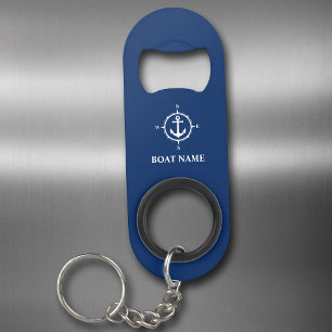 Your Boat Name Compass Anchor Blue Keychain Bottle Opener