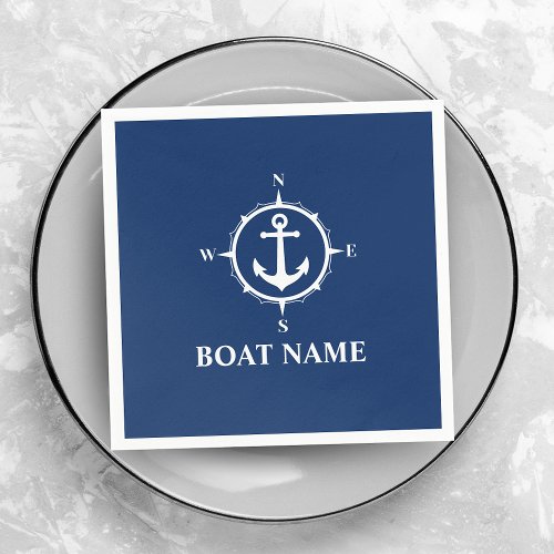 Your Boat Name Compass Anchor Blue Napkins
