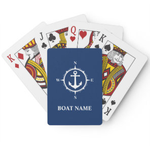 Your Boat Name Compass Anchor Blue Poker Cards