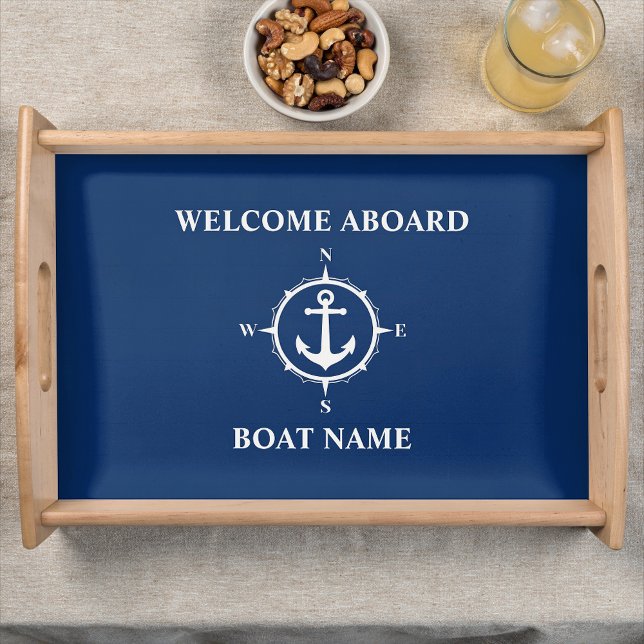 Your Boat Name Compass Anchor Blue Serving Tray (Creator Uploaded)