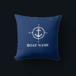 Your Boat Name Compass Anchor Blue Throw Pillow<br><div class="desc">Your Boat Name Compass Anchor Blue Throw Pillow Cushion.</div>