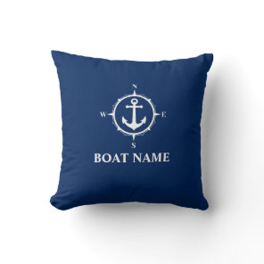 Your Boat Name Compass Anchor Blue Throw Pillow