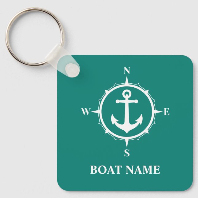 Your Boat Name Compass Anchor ca0a Keychain (Front)