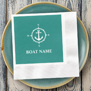 Your Boat Name Compass Anchor Cocktail Napkins