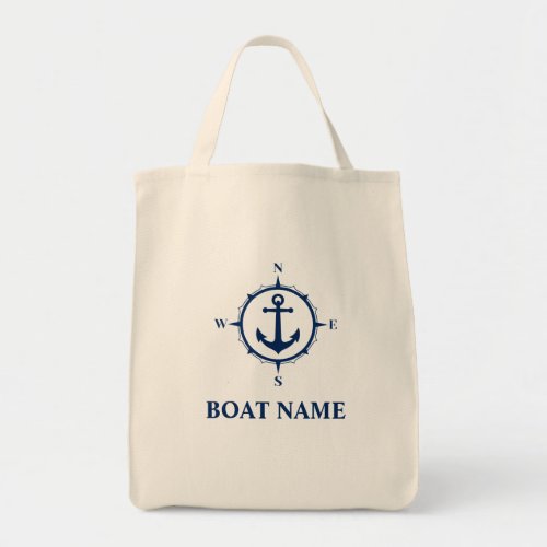 Your Boat Name Compass Anchor Eco_Friendly Grocery Tote Bag