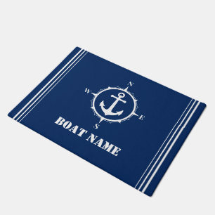 Your Boat Name Compass Anchor Navy Blue Entry Doormat