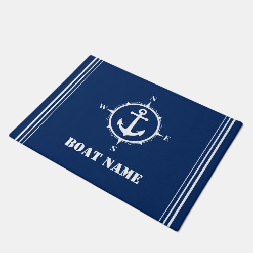 Your Boat Name Compass Anchor Navy Blue Entry Doormat