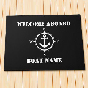 Your Boat Name Compass Anchor Welcome Aboard Black Doormat