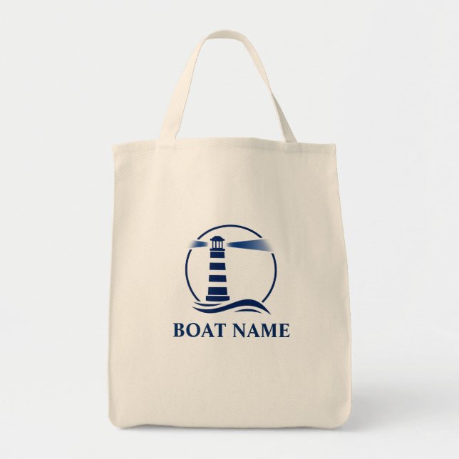 Your Boat Name Lighthouse Eco-Friendly Grocery Tote Bag (Front)