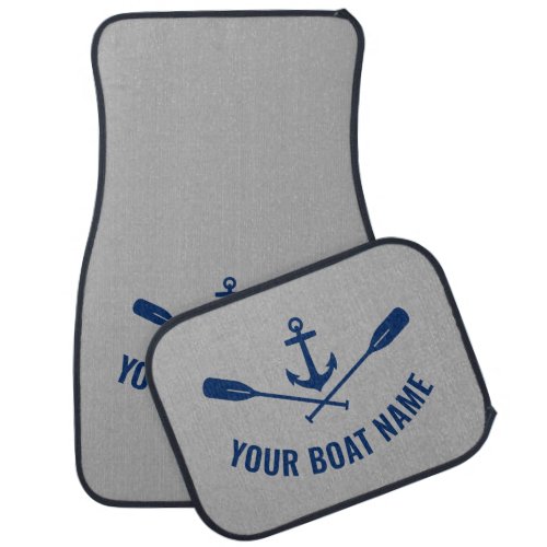 Your Boat Name Nautical Anchor and Oars Gray Blue Car Floor Mat