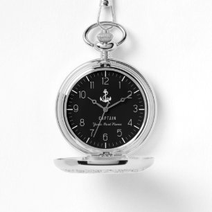Your Boat Name Nautical Anchor Captain Black White Watch