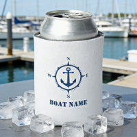 Your Boat Name Nautical Anchor Compass Navy white