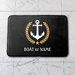 Your Boat Name Nautical Anchor Gold Laurel Black Bath Mat