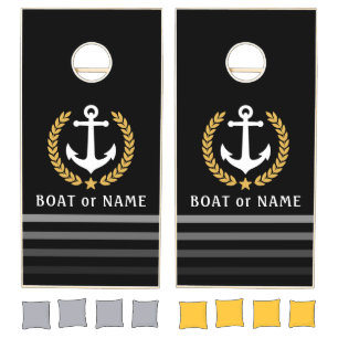 Your Boat Name Nautical Anchor Gold Style Laurel Cornhole Set