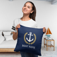 Your Boat Name Nautical Anchor Laurel Leaves Blue
