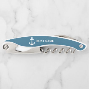 Your Boat Name Nautical Anchor Misty Blue Waiter's Corkscrew