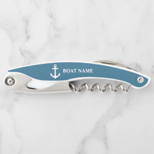 Your Boat Name Nautical Anchor Misty Blue Waiter's Corkscrew