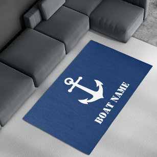 Your Boat Name Nautical Anchor Navy Blue Rug