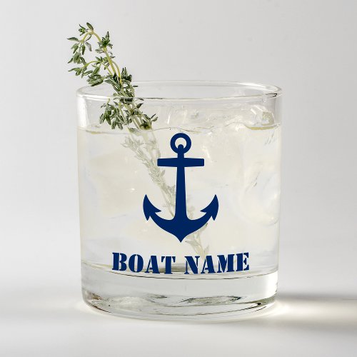 Your Boat Name Nautical Anchor Navy Blue Whiskey Glass