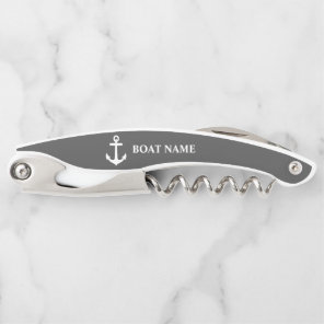 Your Boat Name Nautical Anchor Navy Gray Waiter's Corkscrew