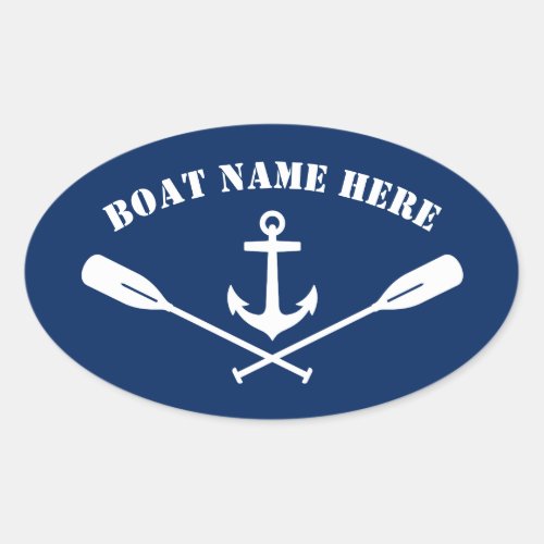 Your Boat Name Nautical Anchor  Oars Classic Navy Oval Sticker