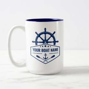 Your Boat Name Nautical Anchor Oars Helm Large Two-Tone Coffee Mug