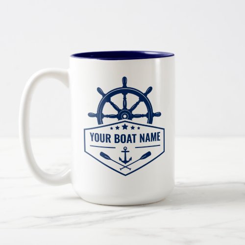 Your Boat Name Nautical Anchor Oars Helm Large Two_Tone Coffee Mug