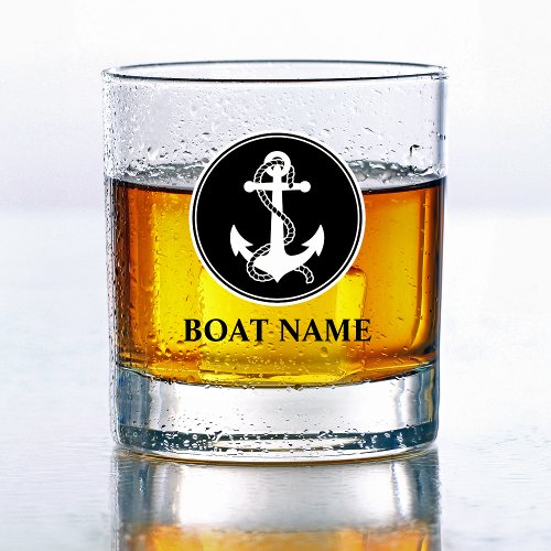 Your Boat Name Nautical Anchor  Rope Whiskey Glass