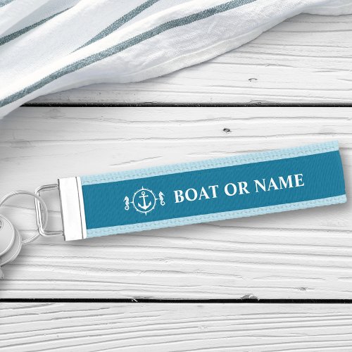 Your Boat Name Nautical Anchor Seahorse Aqua Blue Wrist Keychain