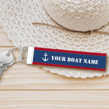 Your Boat Name Nautical Classic Anchor Navy Blue Wrist Keychain by AnchorIsle at Zazzle
