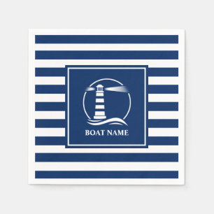 Your Boat Name Nautical Classic Lighthouse Striped Napkins