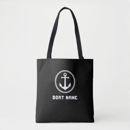 Your Boat Name Nautical Sea Anchor Black White Tote Bag