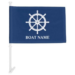 Your Boat Name Nautical Ships Wheel Helm Boat or Car Flag
