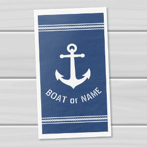 Your Boat Name Nautical Vintage Anchor Navy Blue Paper Guest Towels
