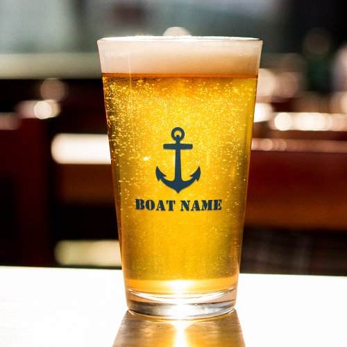 Your Boat Name Navy Blue Anchor Glass