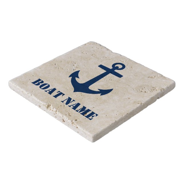 Your Boat Name Navy Blue Classic Boat Anchor Trivet (Corner)