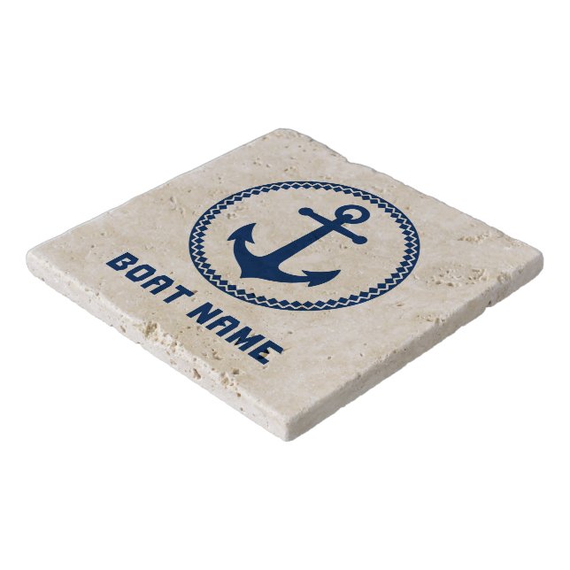 Your Boat Name Navy Blue Nautical Sea Anchor Trivet (Corner)