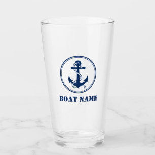 Your Boat Name Navy Blue Rope & Anchor Glass