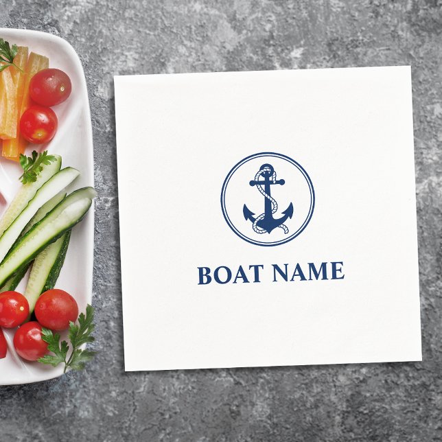 Your Boat Name Navy Blue Rope & Anchor Napkins (Creator Uploaded)